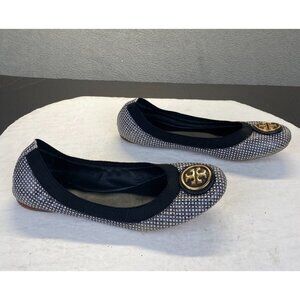 Tory Burch Caroline Black/white Polka Dot Ballet Flats, Size 8M,Womens
